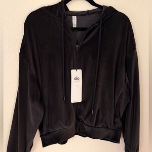 NEW Alo Yoga Black Zip-Up Hoodie in suede